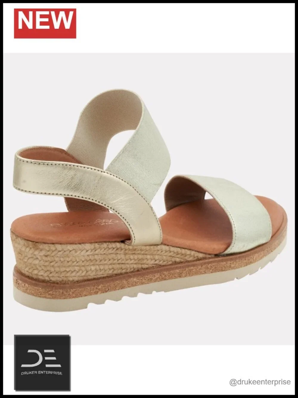 Metallic Leather Wedge Sandals with Comfort Cork Heel